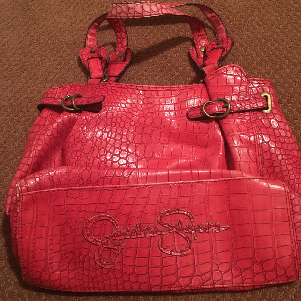 Jessica Simpson red snakeskin tote bag